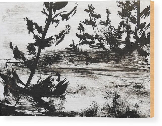 India Ink Wood Print featuring the painting Ink Prochade 3 by Petra Burgmann