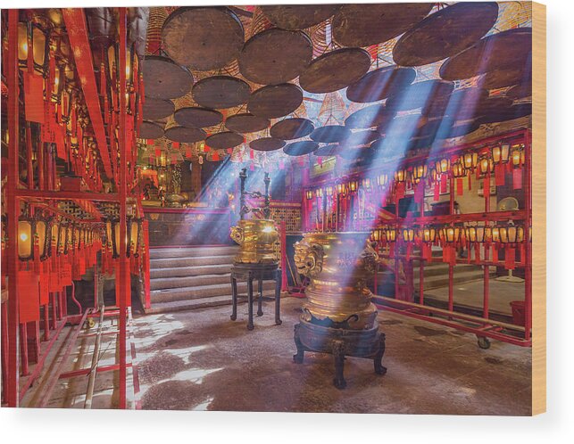 Chinese Culture Wood Print featuring the photograph Inside The Man Mo Temple,hong Kong by Photography By Sanchai Loongroong