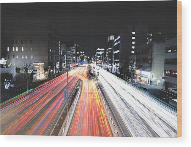 Nagoya Wood Print featuring the photograph Intense Car Light Trails by Photography By Shin.t