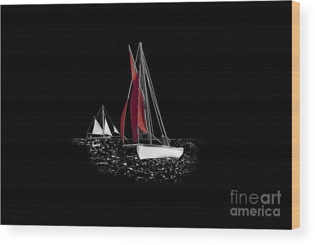 Working Boat Wood Print featuring the photograph Isolated Yacht Carrick Roads on a transparent background by Terri Waters