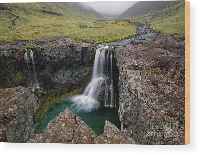 Skutafoss Wood Print featuring the photograph Foggy Day at Skutafoss Waterfall near Hofn in Iceland by Tom Schwabel
