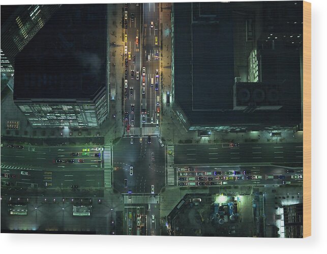 Two Lane Highway Wood Print featuring the photograph Japan, Tokyo, Aerial View Of Traffic by Michael H