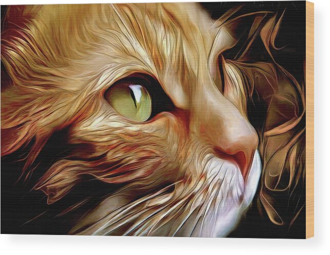 Ginger Cat Wood Print featuring the digital art Jasmine the Ginger Cat by Peggy Collins