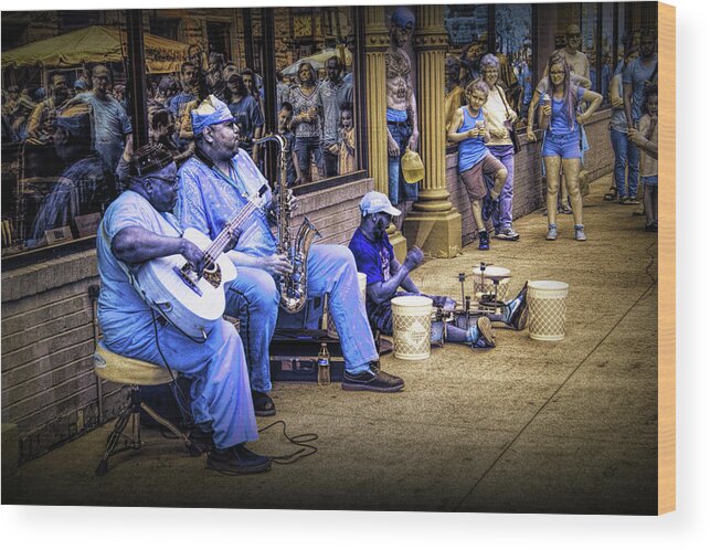 Street Wood Print featuring the photograph Jazz Musician Street Buskers in Infrared by Randall Nyhof