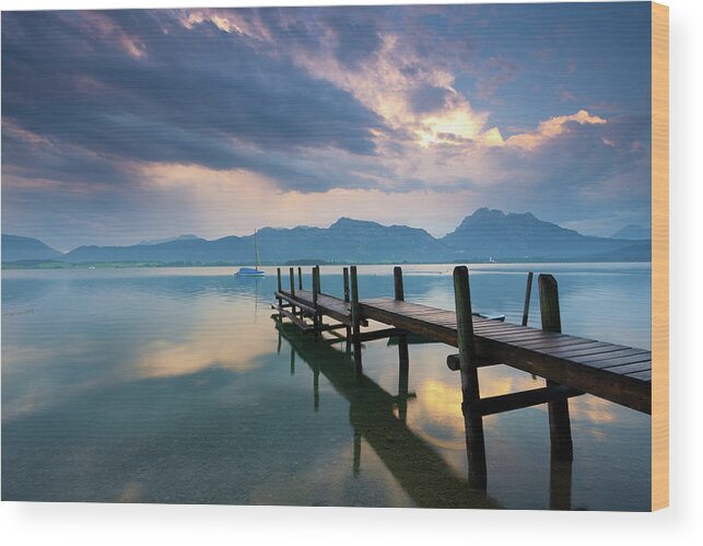 Scenics Wood Print featuring the photograph Jetty At Lake Forggensee After A by Ingmar Wesemann