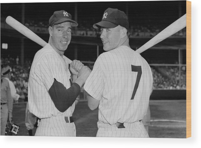 American League Baseball Wood Print featuring the photograph Joe Dimaggio And Mickey Mantle by New York Daily News Archive