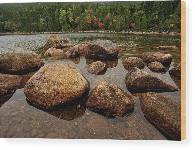 Maine Wood Print featuring the photograph Jordon Pond Boulders by Tom Gresham