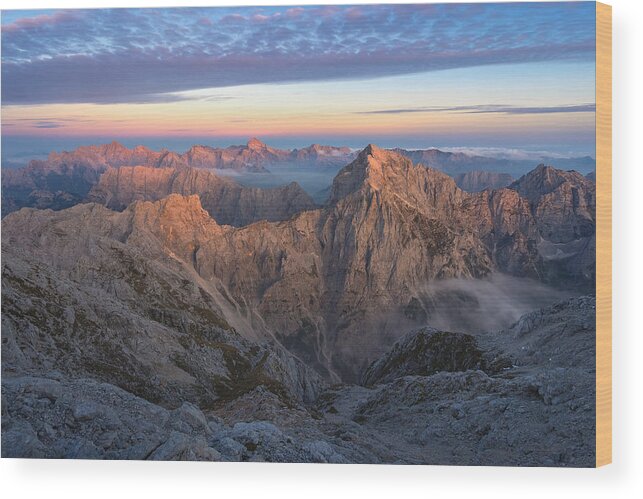 Mountains
Evening
Peaks
View
Summer
Landscape
Wideangle Wood Print featuring the photograph Julian Alps by Ales Komovec
