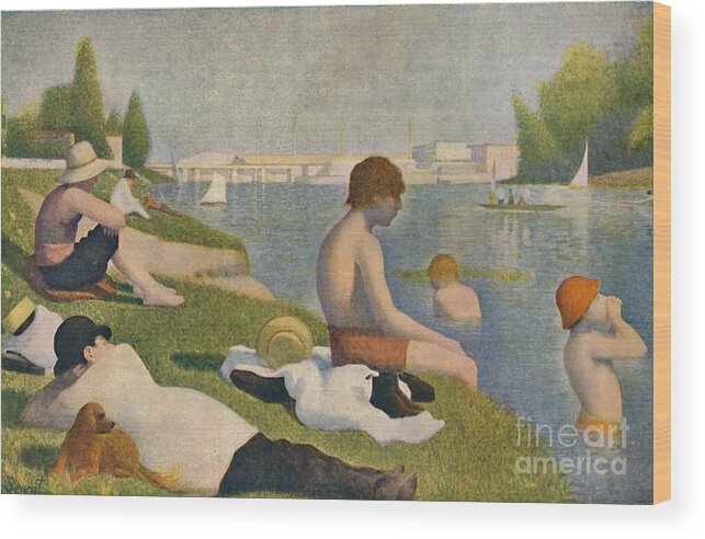 Oil Painting Wood Print featuring the drawing La Baignade by Print Collector
