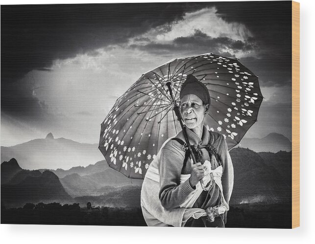 Portrait Wood Print featuring the photograph Lady With Umbrella by Piet Flour