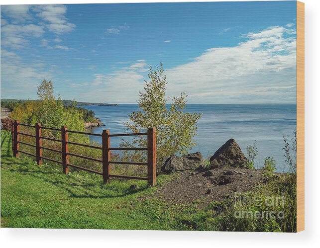 Fence Wood Print featuring the photograph Lake Superior Overlook by Susan Rydberg