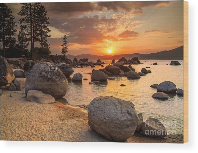Sunrise Wood Print featuring the photograph Lake Tahoe At Sunset by Topseller