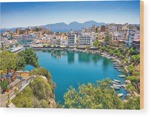 Sea Wood Print featuring the photograph Lake Voulismeni, Agios Nikolaos, Crete by Jan Wlodarczyk