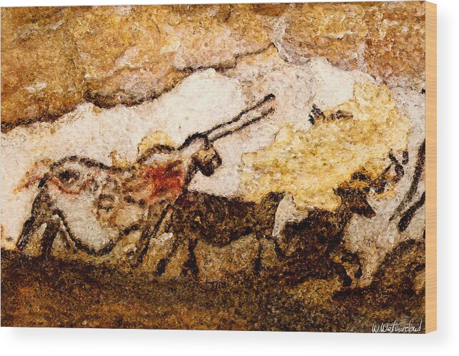 Lascaux Wood Print featuring the digital art Lascaux Hall of the Bulls - Unicorn by Weston Westmoreland