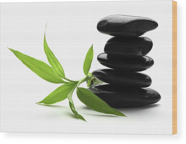 Bamboo Wood Print featuring the photograph Lava Stones With Bamboo Clipping Path by Pannonia