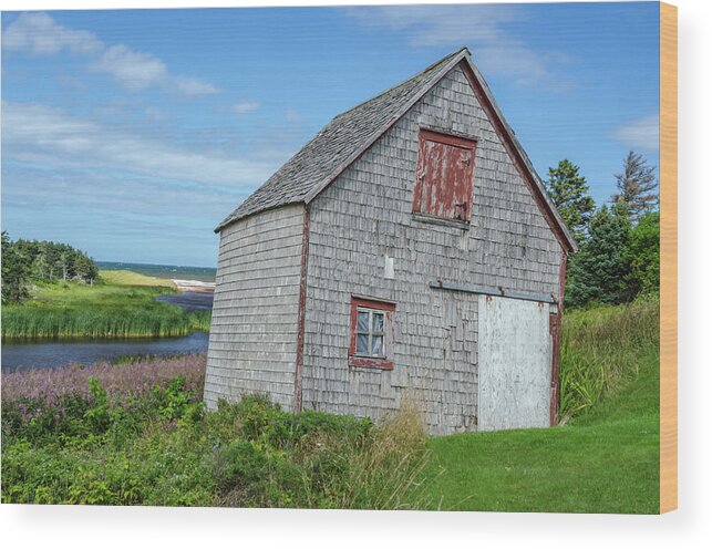 Priest Pond Wood Print featuring the photograph Leaning Maritime Barn by Douglas Wielfaert