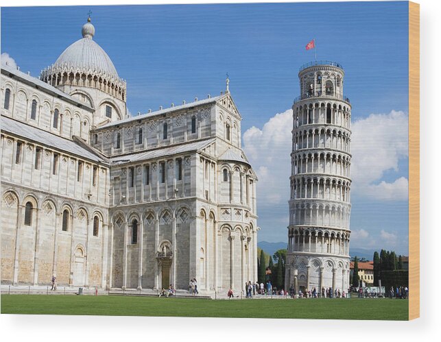 Arch Wood Print featuring the photograph Leaning Tower Of Pisa, Italy & The by Onfilm