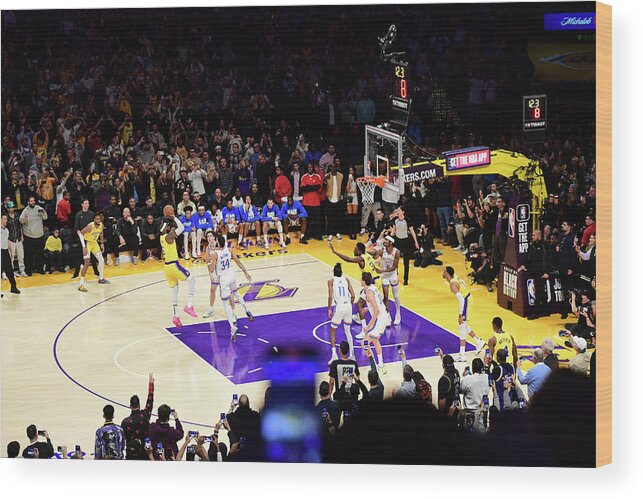 Lebron James Wood Print featuring the photograph LeBron James Shoots the Ball to Break the All-Time Scoring Record by Adam Pantozzi