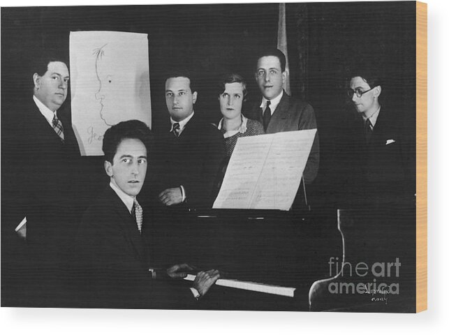 Artist Wood Print featuring the photograph Les Six Composers With Jean Cocteau by Bettmann