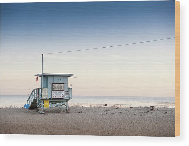 Tranquility Wood Print featuring the photograph Lifeguard Hut On Sandy Beach by Max Bailen