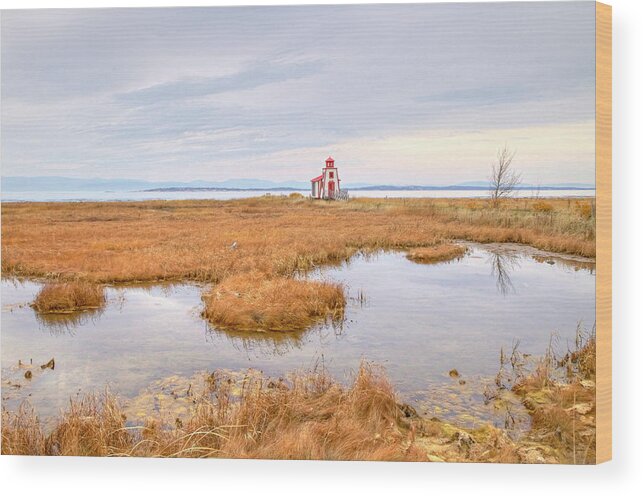Outdoors Wood Print featuring the photograph Lighthouse At Moored River by Guylaine Bégin