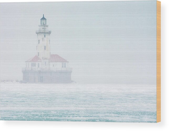 Chicago Wood Print featuring the photograph Lighthouse in the Mist by Framing Places