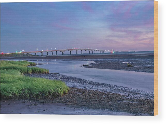 Pei Wood Print featuring the photograph Blue Hour Lighting It Up At Confederation Bridge by Marcy Wielfaert
