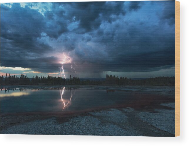Lightning Wood Print featuring the photograph Lightning Above Turquoise Pool by Annie Fu