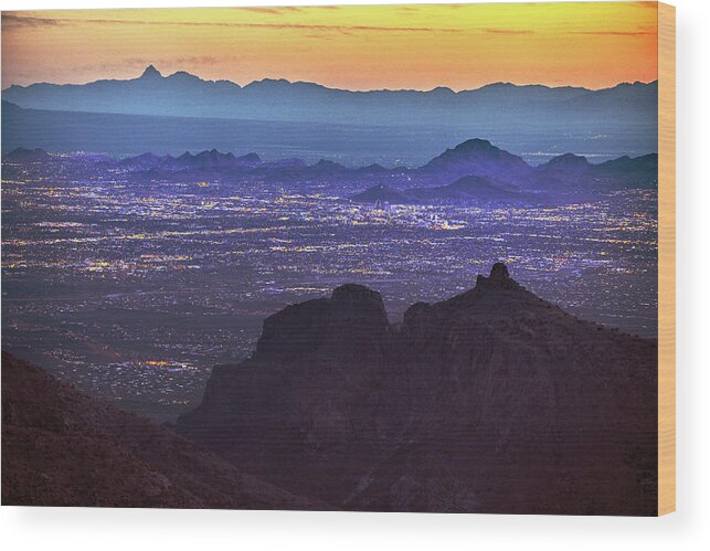 Tucson Wood Print featuring the photograph Lights of Tucson at Twilight by Chance Kafka