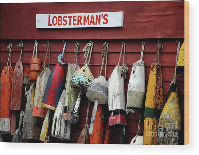 Lobster Pot Markers Wood Print featuring the photograph Lobsterman's by Terri Brewster