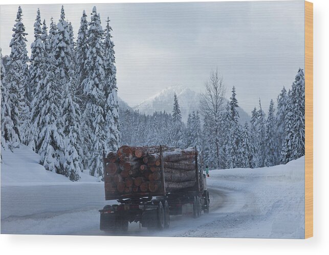 Snow Wood Print featuring the photograph Logging Truck In Winter by Steve Satushek