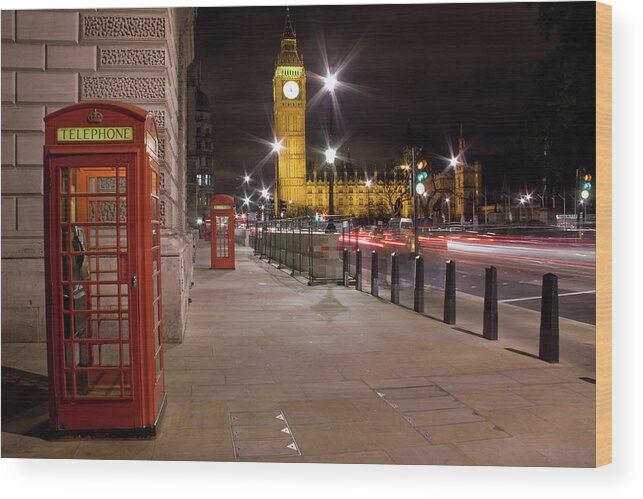Clock Tower Wood Print featuring the photograph London At Night by Simon Podgorsek