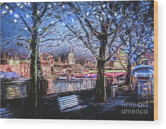 London Wood Print featuring the photograph London Cityscape, Southbank And St Pauls by Philip Preston