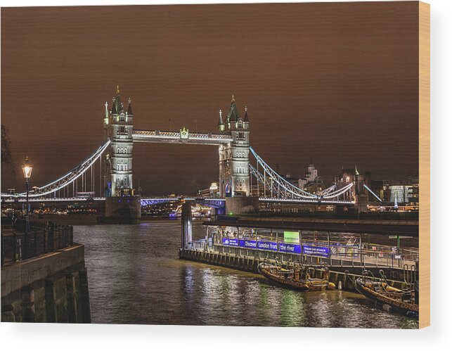 London Wood Print featuring the photograph London Tower Bridge at Night by Douglas Wielfaert