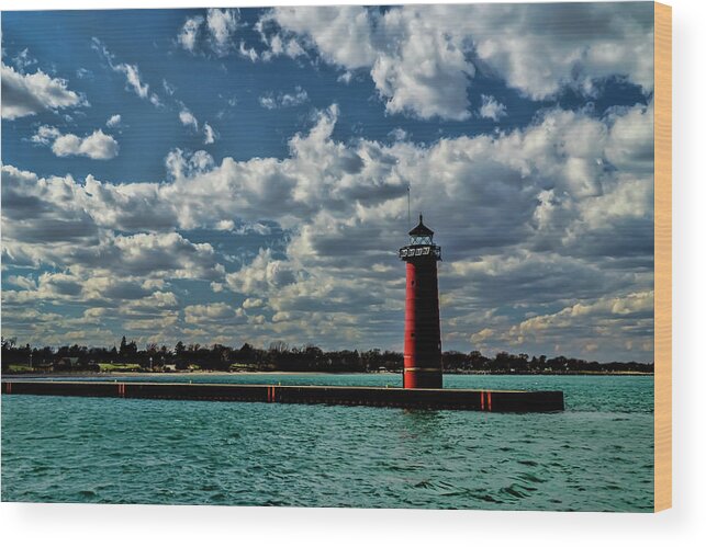 Lighthouse Wood Print featuring the photograph Looking back at the red lighthouse in Kenosha by Sven Brogren