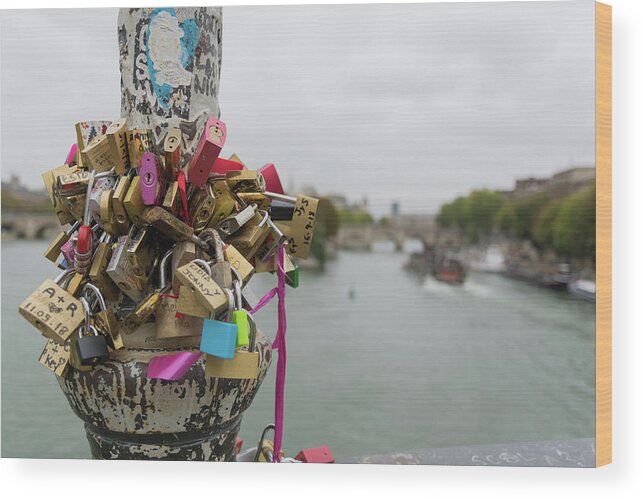 Love Locks Wood Print featuring the photograph Love Locks Overlook the Seine by Liz Albro