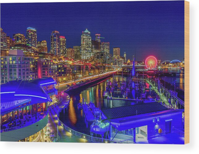Bell Street Pier Wood Print featuring the photograph Magical Blue Hour by Emerita Wheeling