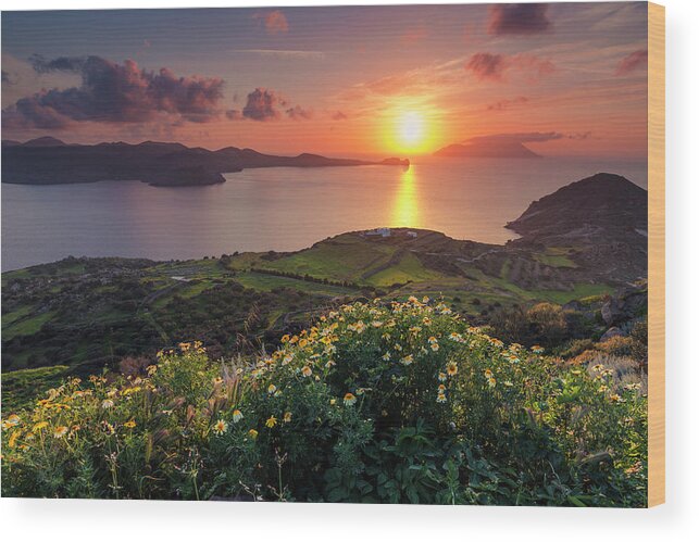 Aegean Sea Wood Print featuring the photograph Magnificent Greek Sunset by Evgeni Dinev