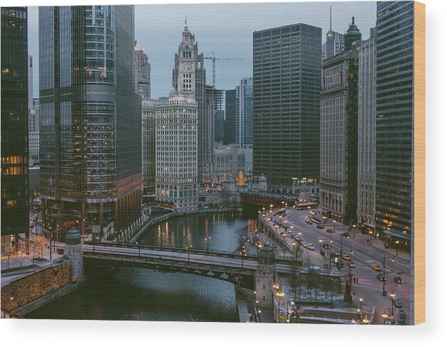 High Angle View Wood Print featuring the digital art Magnificent Mile On Michigan Avenue, Chicago, Usa by Kevin C Moore