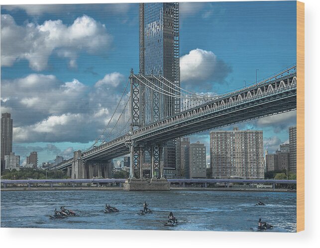 New York Wood Print featuring the photograph Manhattan Bridge Playground by Patrick Boening