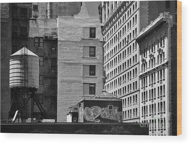 Water Tank Wood Print featuring the photograph Manhattan Rooftops - No.3 by Steve Ember