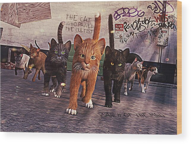 Cats Wood Print featuring the digital art March of the Mau by Robert Hazelton
