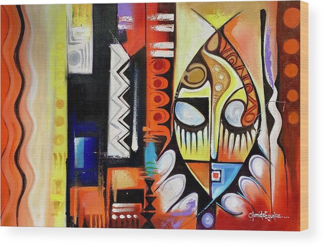 Africa Wood Print featuring the painting Mask Portrait by Olumide Egunlae