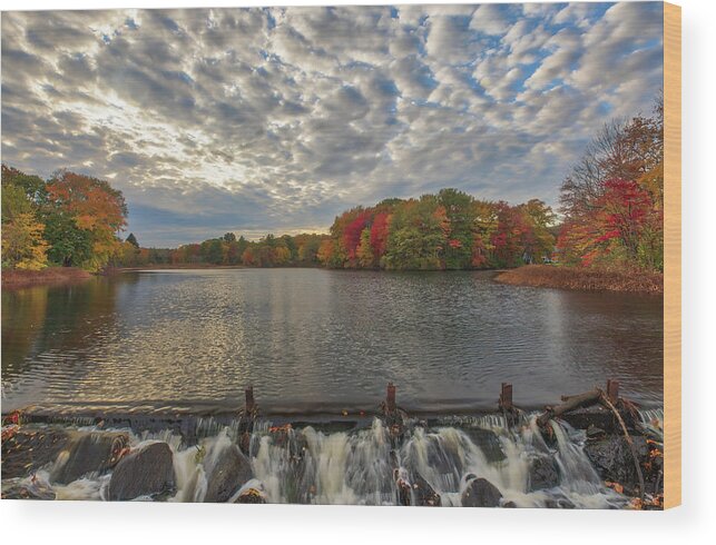 New England Fall Foliage Wood Print featuring the photograph Massachusetts Fall Foliage at Mill Pond by Juergen Roth