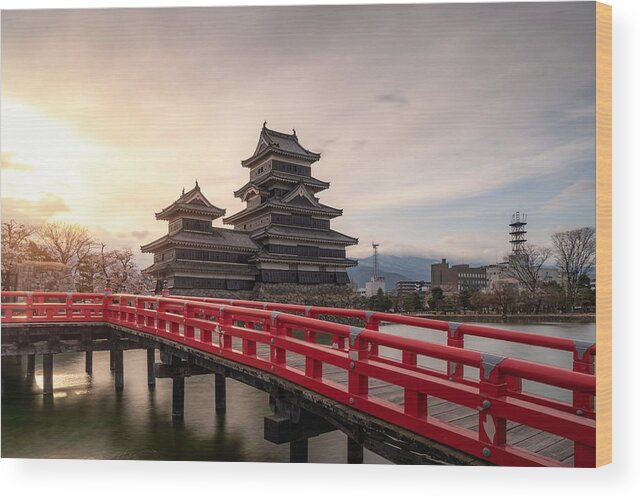 Landscape Wood Print featuring the photograph Matsumoto Castle During Cherry Blossom by Prasit Rodphan