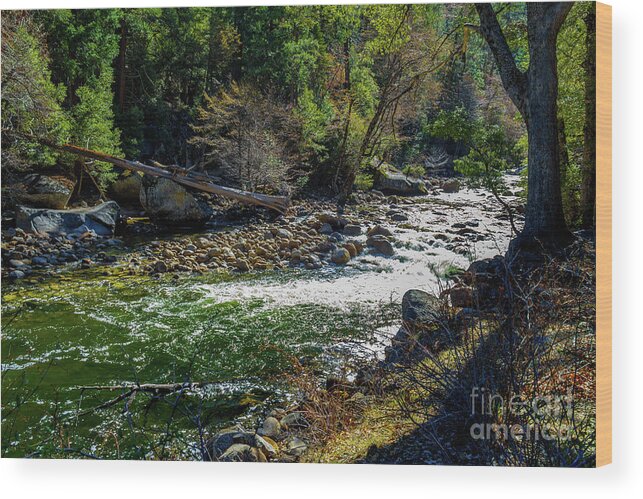 Boulders Wood Print featuring the photograph Merced River Flowing at Yosemite by Roslyn Wilkins