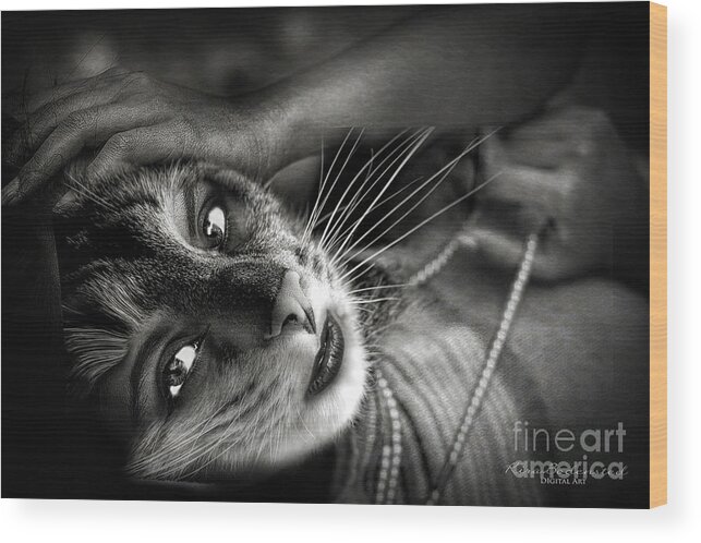 Cat Wood Print featuring the photograph Miauw by Kira Bodensted