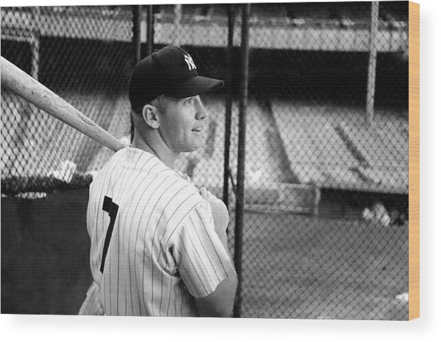 American League Baseball Wood Print featuring the photograph Mickey Mantle by Michael Ochs Archives