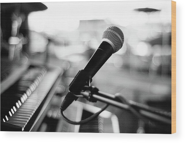 Empty Wood Print featuring the photograph Microphone On Empty Stage by Image By Randymsantaana