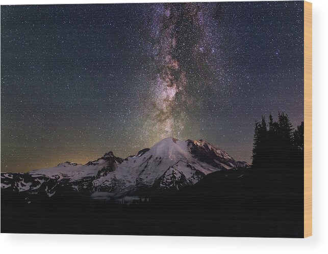 Mount Rainier Wood Print featuring the photograph Milky Way over Mt Rainier by Judi Kubes